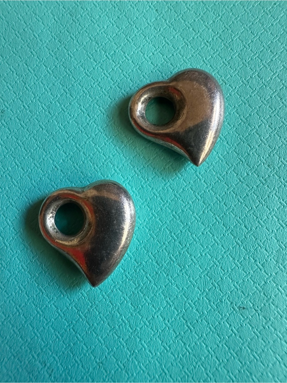 Vintage Solid Sterling Modernist Heart Charms Pair